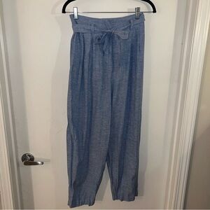 ZARA: Blue linen paper bag pants